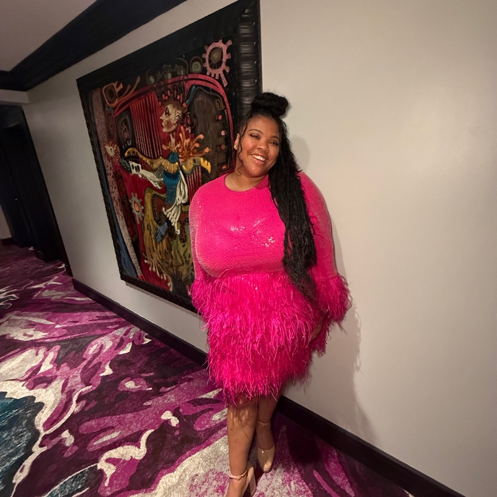 Eloquii Pink Feathered Wedding Dress